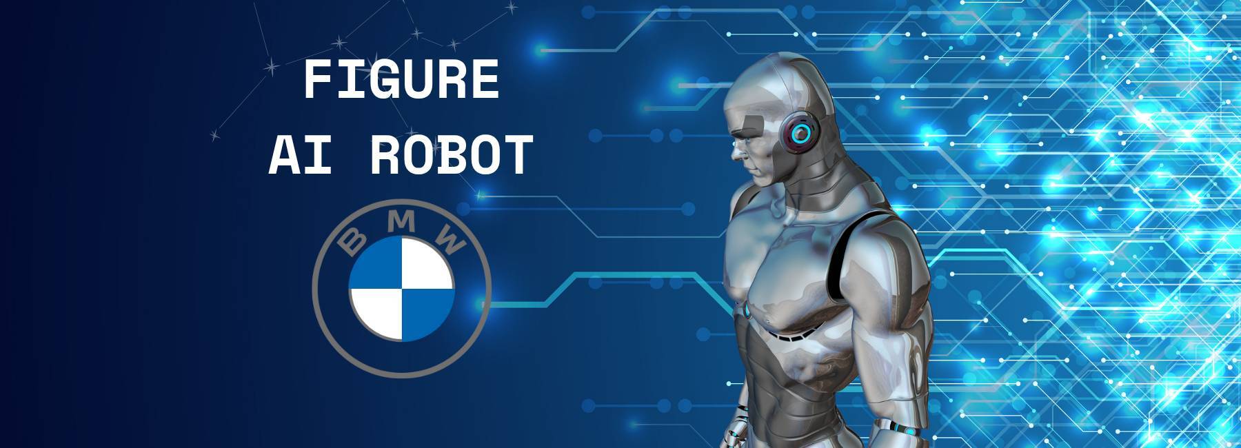 Robot umanoide Figure 02 con silhouette BMW X3 sullo sfondo — innovazione robotica nel settore auto